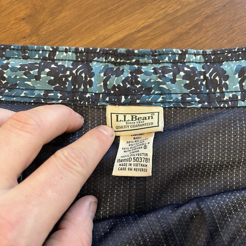 L.L. Bean Men's M Camouflage Black Blue Swim Trunks Board Shorts Lined